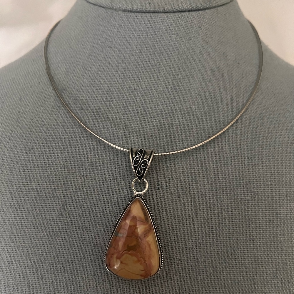 Picture Jasper .925 Sterling Omega Chain Choker Necklace